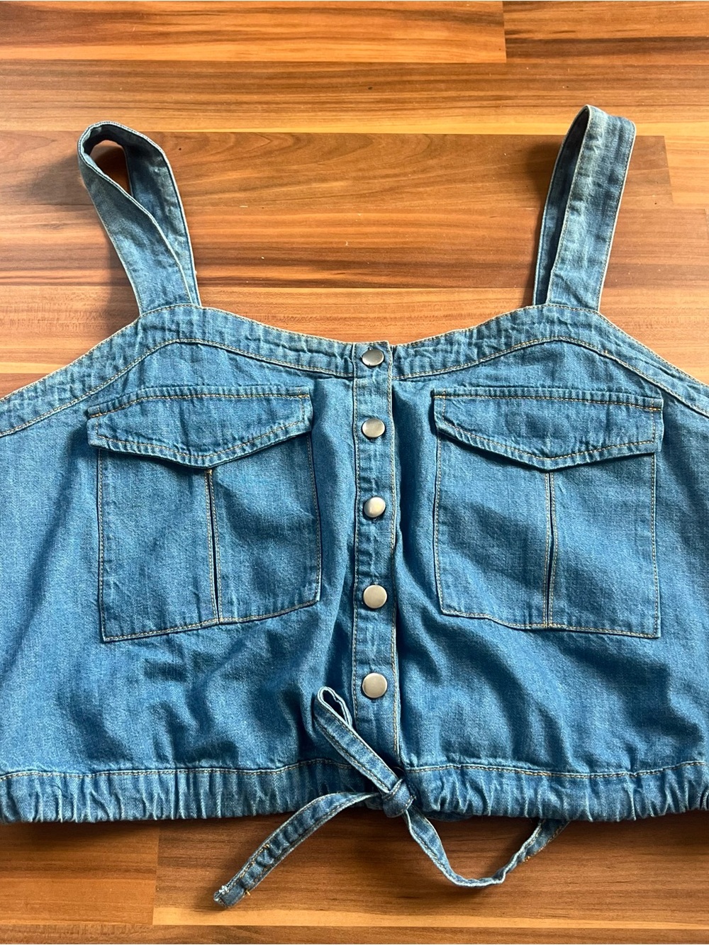 Denim Button-Front Cropped Tank Top
